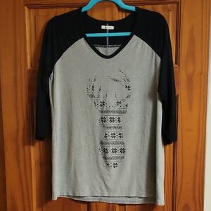 Black and Gray Deer Print Top